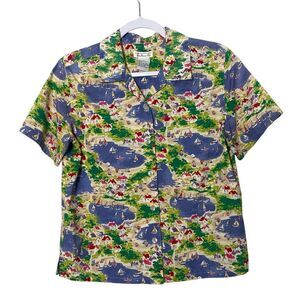Vintage Talbots Button Up Camp Shirt Blouse Coastal Vacation Women's Size Small